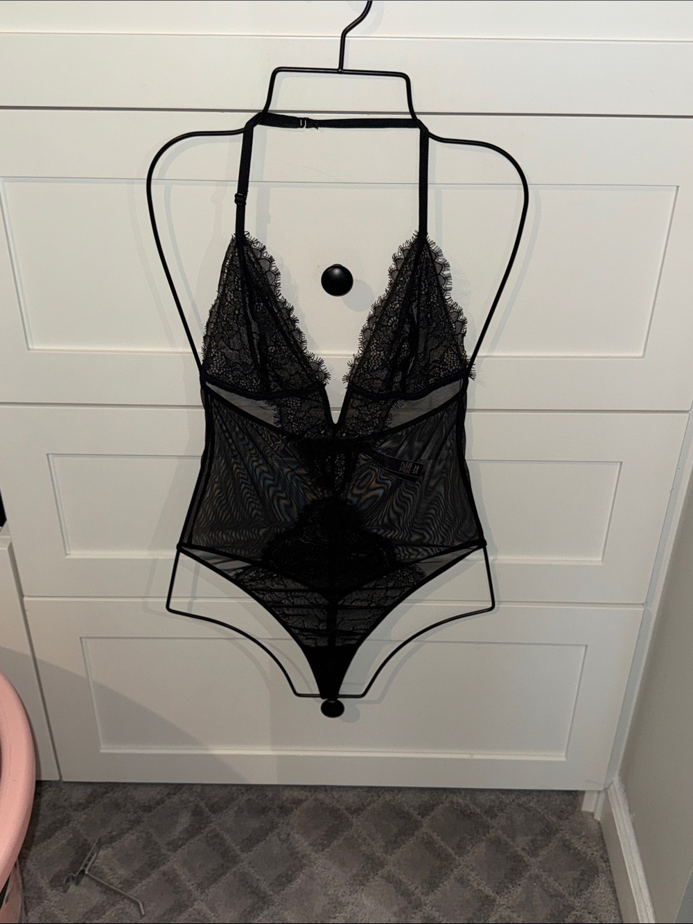 Victoria's Secret Black Sheer Lace Halter Bodysuit